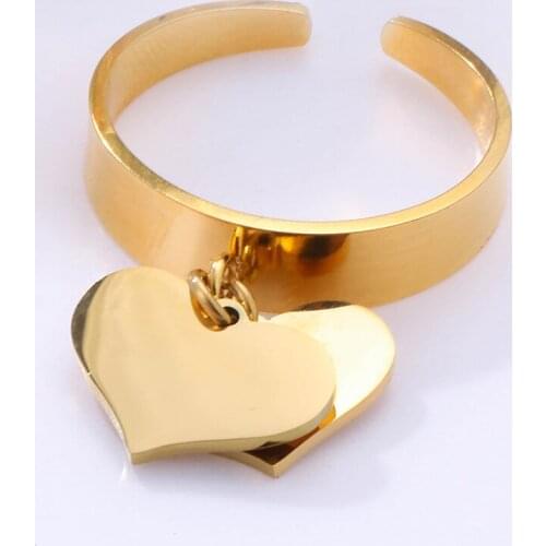 Stainless Steel Heart Charms Ring For Women Gold Open Rings Trendy Female Jewelry Party Wedding Gifts femme Bague 2021