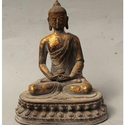 Wholesale factory 8" Tibet Buddhism Bronze Gild Sakyamuni Shakyamuni Amitabha Buddha Bowl Statue AE1024 AB1025