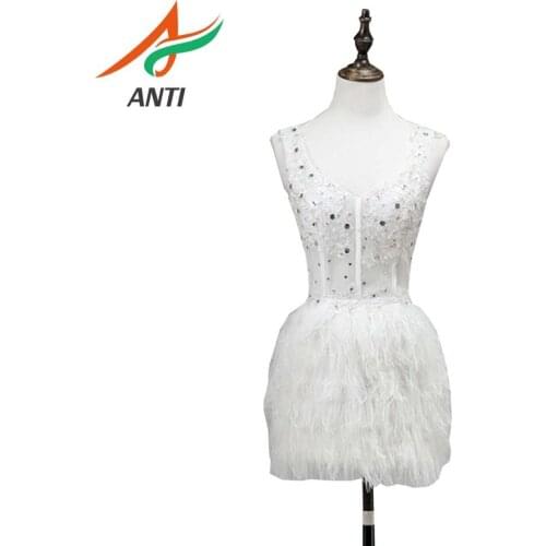 ANTI Sexy V Neck White Crystal Short Prom Dresses for Black Girls African Graduation Dress 2019 Mini Cocktail Party Dress Cheap
