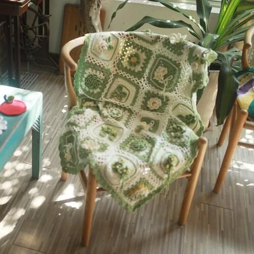 Retro Wisteria Gardenia Handmade Crochet Blanket Throw Woven Sleepping Blanket Crocheted Knitted Sofa Bed Casual Nap Table Cover