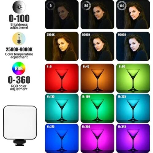 RGB Video Light Mini Dimmable LED Camera Light Photography Lighting 2000mAh Rechargable LED Panel Light Studio Lamp