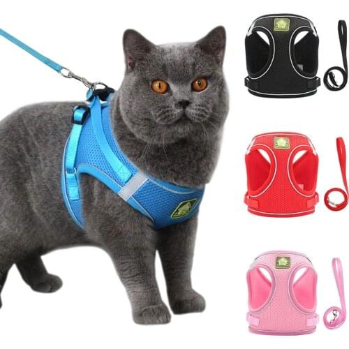 Escape Proof Puppy Dog Cat Harness Reflective Soft Breathable Mesh Padded Pet Cat Vest Harness Walking Leash for French Bulldog