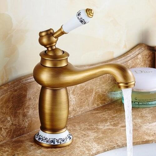 Bathroom Faucet Antique Bronze Finish Brass Basin Sink Single Handle Mixer Hot And Cold Lavatory Water Taps Home Decor Ornaments