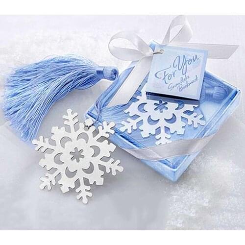 Wedding decoration mariage Creative Alloy Snowflake Shape Bookmark with Ribbon Box Gift Decor wedding gifts for guests