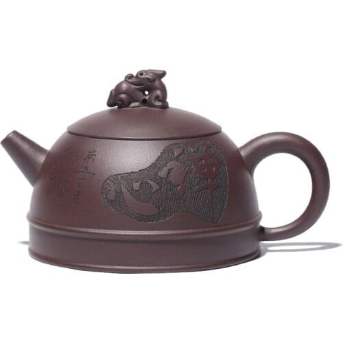 Yixing Purple Clay Teapot Raw Ore Purple Clay Zen Heart Pot Hand-carved Purple Clay Teapot Kung Fu Tea Set Household Teapot