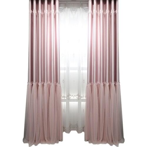 Custom warm princess style girl heart lace curtain girl bedroom wedding room simple modern wedding dirty pink shade