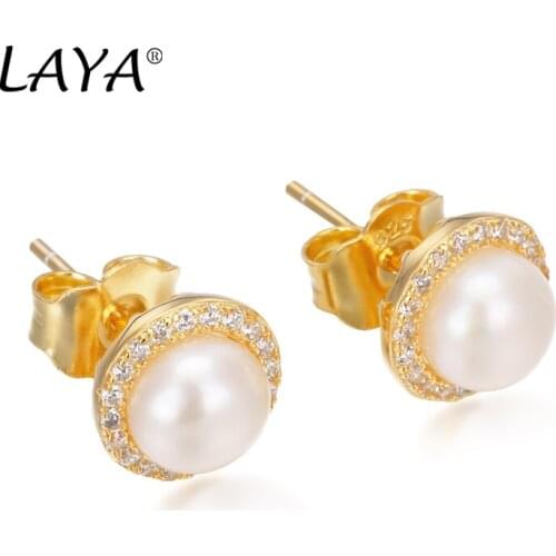 Laya 925 Sterling Silver New Womens Fashion Jewelry High Quality Zirconium Natural Fresh Water Bread Beads Hot Stud Earrings