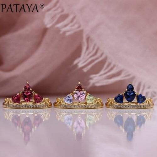 PATAYA New Colorful Crown Love Women Wedding Rings 585 Rose Gold Fashion Jewelry Natural Zircon Micro Wax Inlay Luxury Fine Ring
