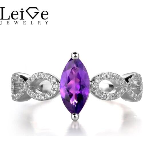 Leige Jewelry Amethyst Ring Marquise Cut Purple Gemstone Sterling Silver 925 Jewelry Engagement Wedding Rings for Women