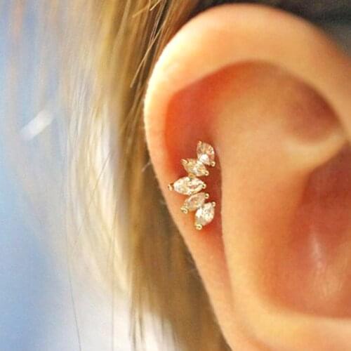1Pc CZ Gem Crown Tragus Stud Conch Piercing Helix Cartilage Earring Crystal Piercing Ear Jewelry