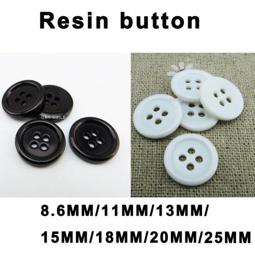 100PCS 8.6MM~25MM RESIN shirt black buttons 4 hole garment coat sewing clothes accessory white pearl button decoration R-340