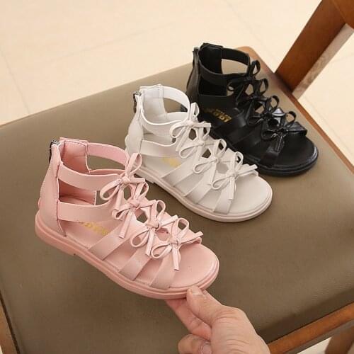 2021 New Summer Childrens Sandals for girl Genuine Leather High-help Hollow Out Wrap Toe Fashion Kids Girls Sandals 21-36