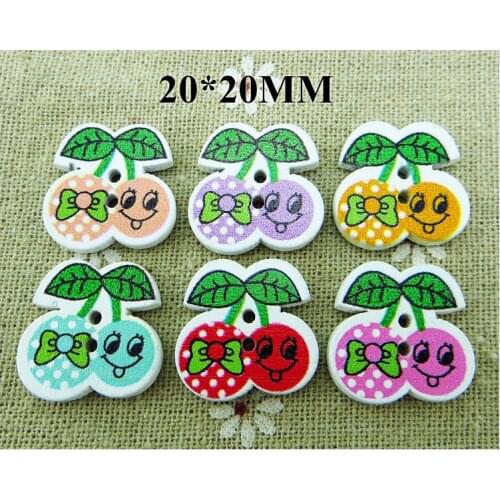25PCS Love Cherry Buttons 2 Holes Cartoons Wood Sewing Skirt Fruit Button Scrapbook Charms WCF-154