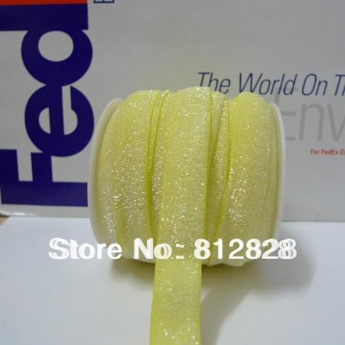 25 Yards 5/8'' 16mm Elastic Vivid Yellow Frosted Glitter Metallic Ribbon