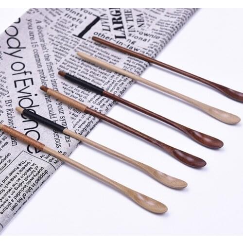 6pcs Wood Color Overlong Mixing Spoons Long Handle Overlength Cocktail Mixing Spoons Ice Cream Round Scoop 20cm/7.87inch