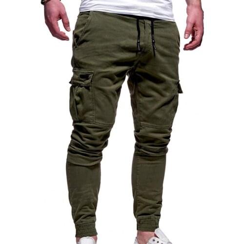 Summer Oversize Men Casual Pants Cargo Pants Solid Color Drawstring Men Loose Multi Pockets Sweatpants Trousers Streetwear Pants