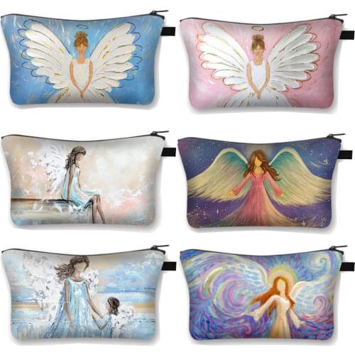 Cute Cartoon Fairy Angel Painting Cosmetic Case Women Makeup Travel Bag Ladies Lipstick Storage Organizers Girls Cosmetic Bags
