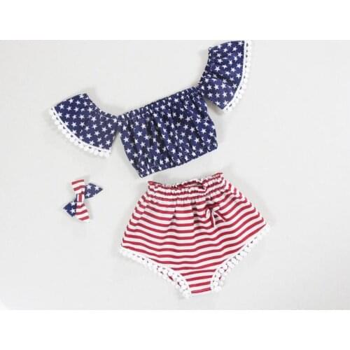 Independence Day Kids Baby Girl Summer Clothes Floral Romper Jumpsuit Bodysuit Outfits