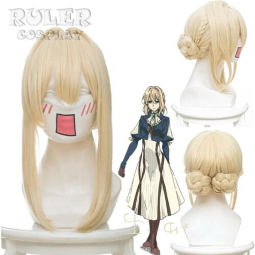 Violet Evergarden Cosplay Wig Heat Resistant Synthetic Light Blonde Hair Cosplay Wigs For Women Anime Violet Evergarden