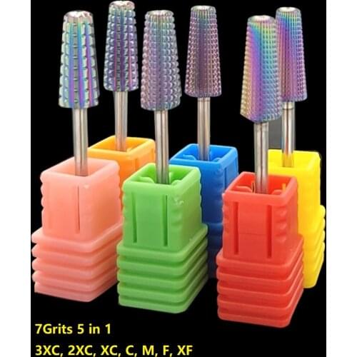 Rainbow 5 IN 1 Tapered Carbide Nail Drill Bits Two-Way Carbide Bit Drill Accessories Milling Cutter For Manicure left right hand