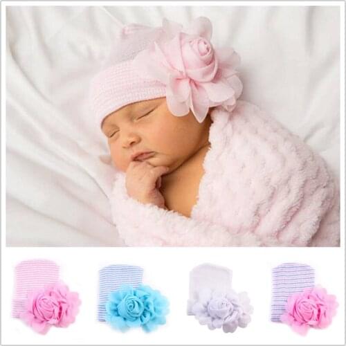 Cotton Girls Baby Hat Big Flowers Shine Diamond Photography Props Flower Knitted Beanies Toddler Girls Baby Accessories Caps