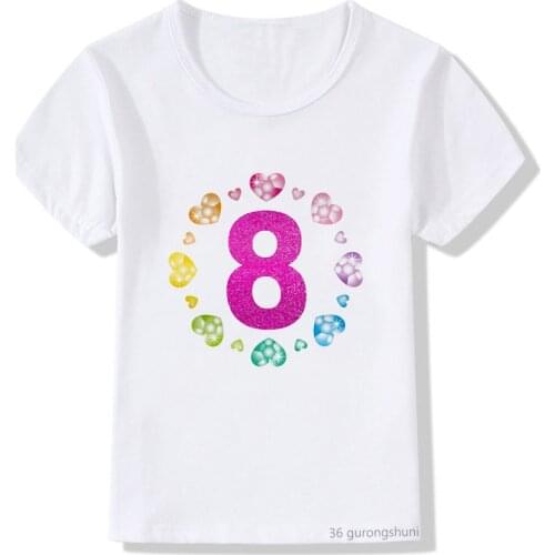 Kawaii Girls T-shirt 7 8 9 Birthday for Girls Shiny Hearts Princess Vogue Kids T Shirts Tops Funny Boys T Shirt Birthday Gift