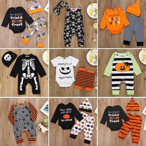 Baby Girl Halloween Outfit Baby Tracksuit Pumpkin T-Shirt+Striped Pant Flare Pants Outfit Set Clothes