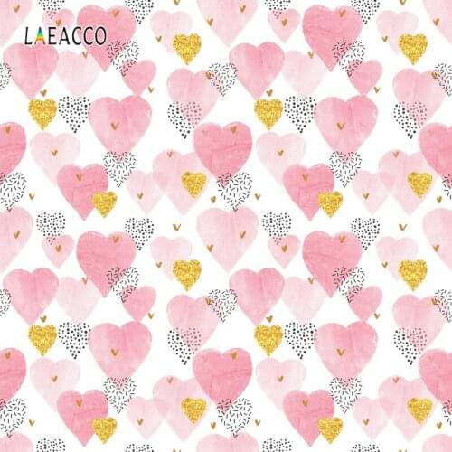 Laeacco Valentines Day Pink Gold Heart Baby Birthday Photography Backgrounds Customized Photographic Backdrops For Photo Studio