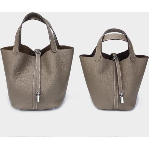 Lucky2021 Colorful Bag Basket Woman Lock Picotin Head Layer Cowhide Bucket Package Hand Carry Handbag Tide