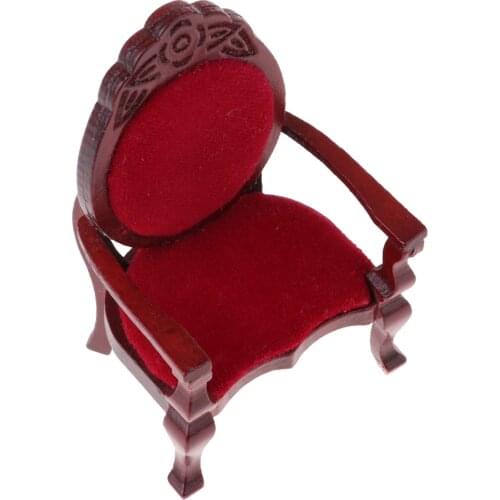 Miniature Wooden Stool Armchair Chair Model Toy For 1/12 Dollhouse Room Decoration Red