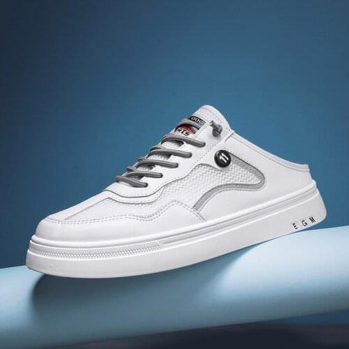 2021 Summer Sandals Mesh Breathable Hollow Little White Shoes Fashion Half Drag Casual Sneakers Men Shoes Flat Mens Sandals