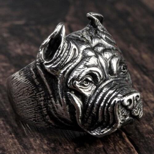 Mens Boy Punk Pitbull Bulldog Animal Silver color 316L Stainless Steel Ring