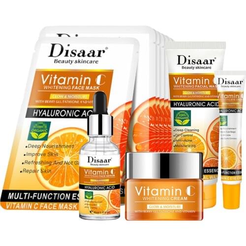 VC Facial Skin Care Set 10PCS Facial Pack Facial Cleanser Eye Cream Face Cream Essence Anti Wrinkle Anti Aging Lighten Melanin