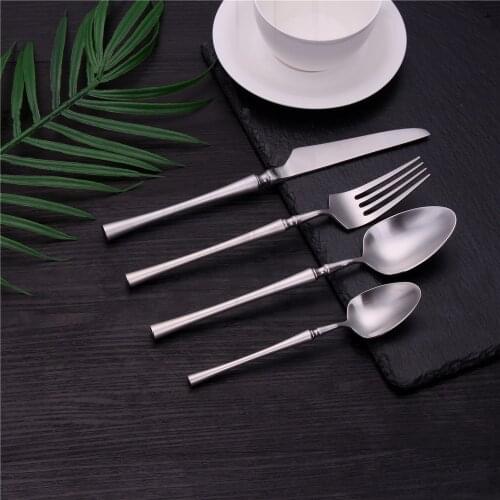 Matte Silver Cutlery Set Knife Fork Spoon Tableware Combination Flatware Set Stainless Steel Combination Dinnerware Travel Set