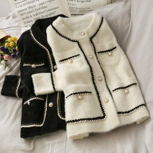 2021 New Autumn and Winter Korean Fashion Womens Cardigan Faux Mink Loose Sweater Cardigan Short Thick Warm Top Coat