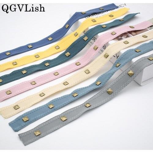 QGVLish 12M/lot 2.5cm Wide Rivet Curtain Lace Trims Belt Ribbons Tassel DIY Sewing Sofa Cushion Lamp Edge Decor Lace Trim