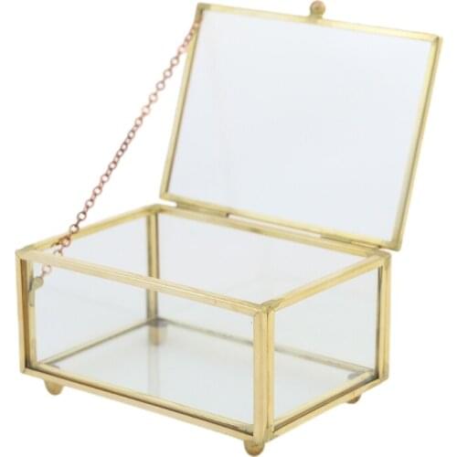 Glass jewelry storage box Rectangular with Lid Vintage Keepsake jewellery Case Clear transparent