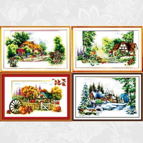 Spring, Summer, Autumn and Winter landscape Aida Cross Stitch 11CT 14CT DIY Embroidery Needlework Sets Cross Stitch Kits