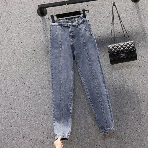 Autumn Plus Size Double Buttons Jeans Women High Waist Cargo Pants Ladies Stretch Ankle Length Loose Casual Denim Femme 5XL 2021