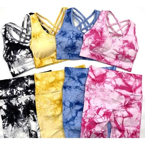 Womens Yoga Outfit 2 Pieces Set Seamless Workout Gym High Waist Leggings Cross Back Sport Bra Set Sportswear