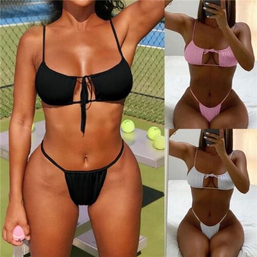 Women Solid Color Bikini Set Sexy Hollow Out Tankini Swimwear For Women Push Up Summer Ladies Bathing Suits