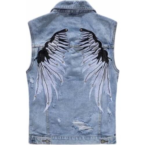 Mens Vintage Vest England Style Slim-fit Mens Clothing Streetwear Jean Jacket Men Street Fashion Embroidery Vests Moto & Biker
