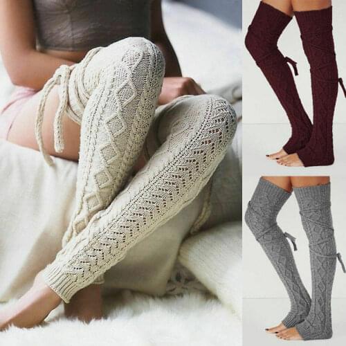 2020 Winter Women Cable Knitted Stockings Ladies Solid Crochet Warm Thick Women High Knee Long Stockings