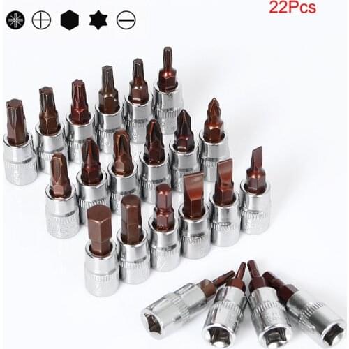1Set Torx/Phillips/Hex/Slotted/Pozidriv Screwdriver Bits 1/4" Drive Socket Hand Tools Metric Socket Joint Wrench