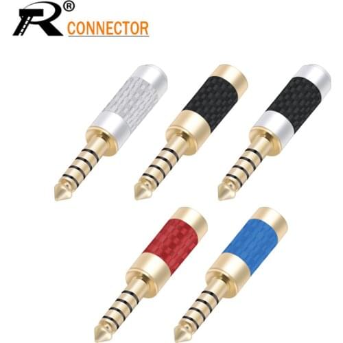 1PC Carbon Fiber Gold-plated Jack 4.4mm 5pole Audio Plug Pure Copper Connector with 6mm Wire hole