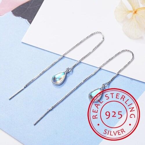 100% 925 Solid Real Sterling Silver Stud Earrings Color Water Drop 9.2cm Linked Drop Stick For Teen Girls Women DS1150