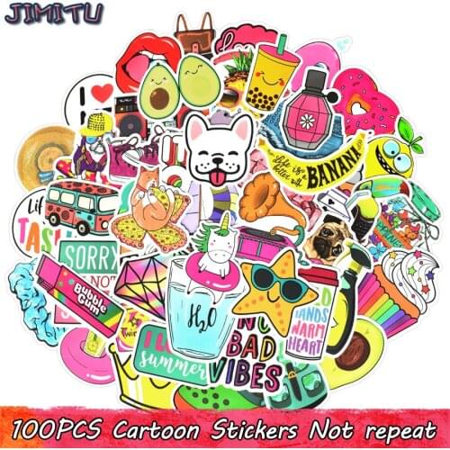 100 PCS Cartoon Stickers VSCO Girls Beach Lovely Waterproof Sticker Toys for Children DIY Laptop Tablet Suitcase Bicycle Fridge