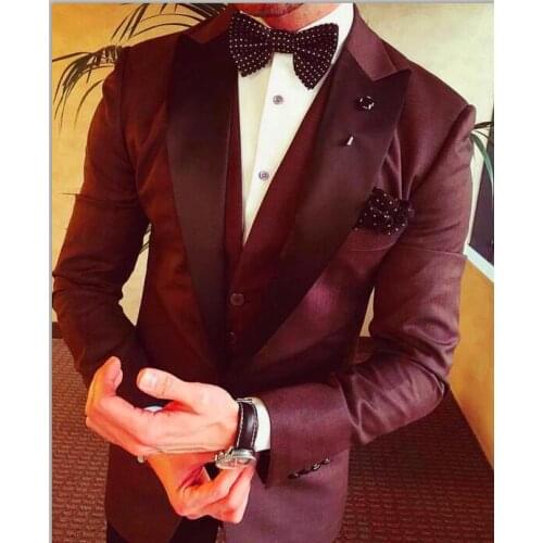 2017 Latest Coat Pant Design Burgundy Groom Men Suits Slim Fit 3 Piece Tuxedo Custom Blazer Prom Suit Masculino Jacket+Pant+Vest