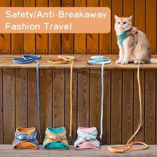 2021 Small Cat Dog Harness With Leash Buckskin Reflective No Pull Pet Walking Harness Vest Collar For Puppy Medium Large Dog Cat