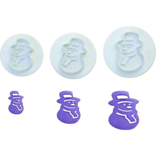 3 Pcs Snowman Cookie Cutter Plastic Biscuit Knife Baking Fruit Cake Kitchen Tools Mold Embossing Printing